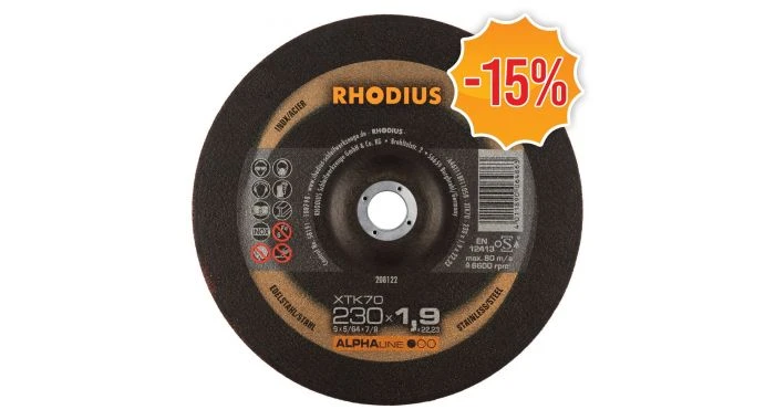 Rhodius ALPHAline I XTK70/208122 Doorslijpschijf - Extra Dun - 230 X 22,23 X 1,9mm - RVS/Staal (25st) - 208122 3 Rhodius ALPHAline I XTK70/208122 Doorslijpschijf - Extra Dun - 230 X 22,23 X 1,9mm - RVS/Staal (25st) - 208122