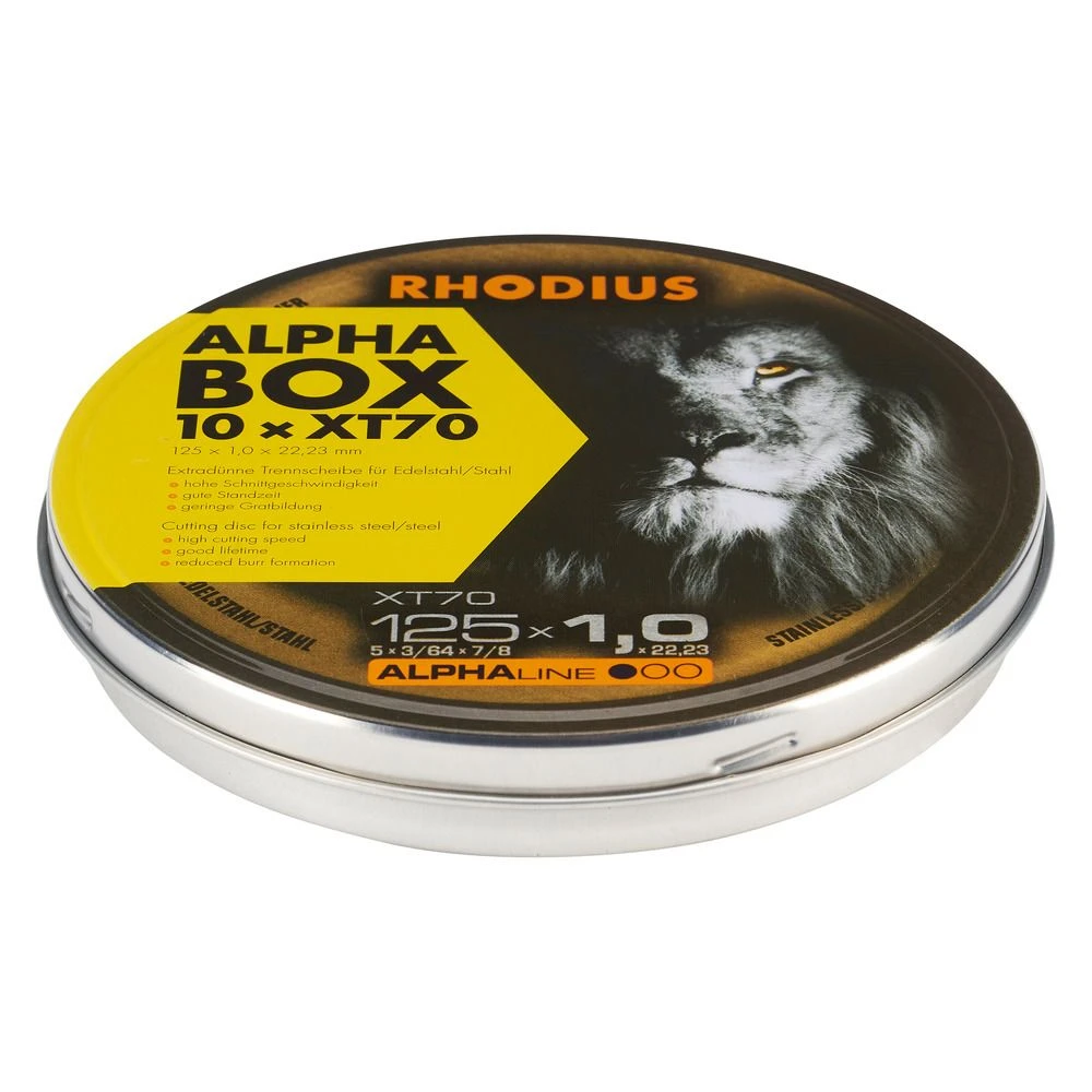 Rhodius ALPHALine I XT70 Doorslijpschijvenset In Alpha-box - 125 X 22,23 X 1mm - RVS/Staal (10st) - 208226 4 Rhodius ALPHALine I XT70 Doorslijpschijvenset In Alpha-box - 125 X 22,23 X 1mm - RVS/Staal (10st) - 208226 - Afbeelding 2