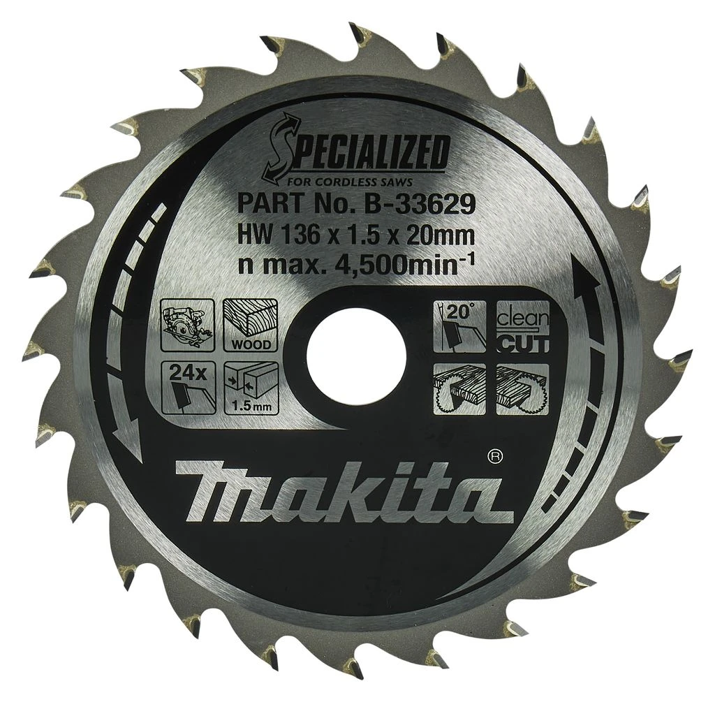 Makita B-33629 Specialized Cirkelzaagblad - 136 X 20 X 24T - Hout 3 Makita B-33629 Specialized Cirkelzaagblad - 136 X 20 X 24T - Hout